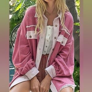 POL | Raspberry Pink French Terry Oversized Shacket